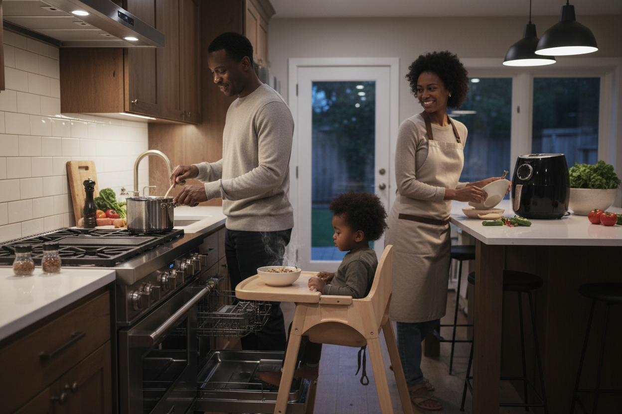 Black Family Kitchen Scene