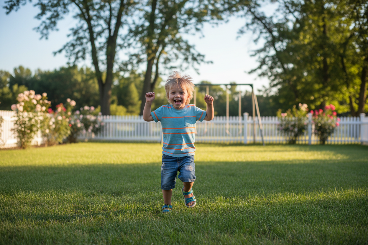 Child Playing in Backyard
